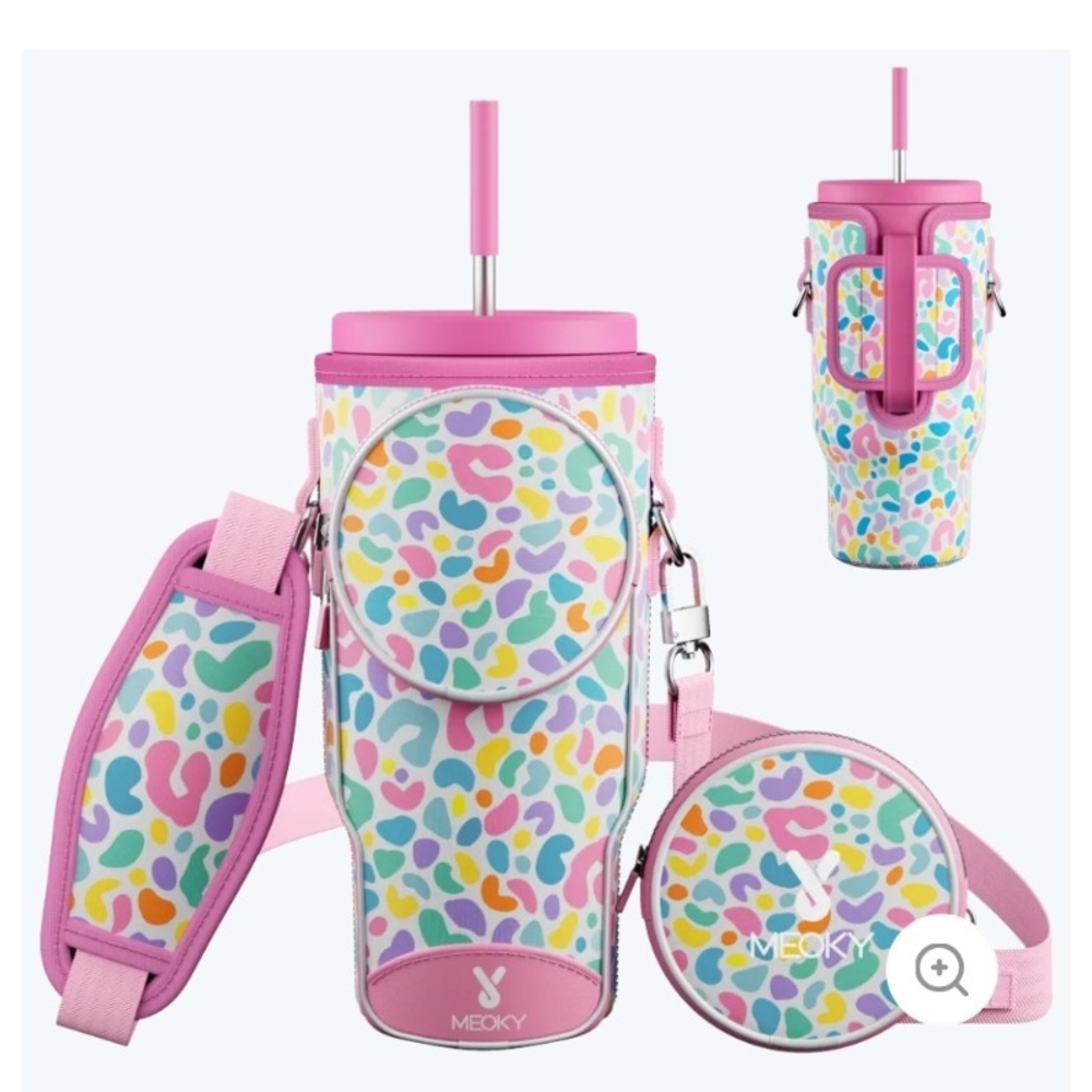 Meoky tumbler cup bag color leopard Bottle Holder New In Box
